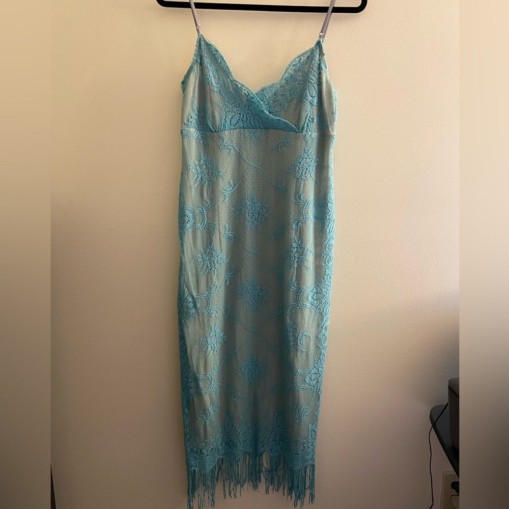 Nicole Miller Turquoise Lace Blouse